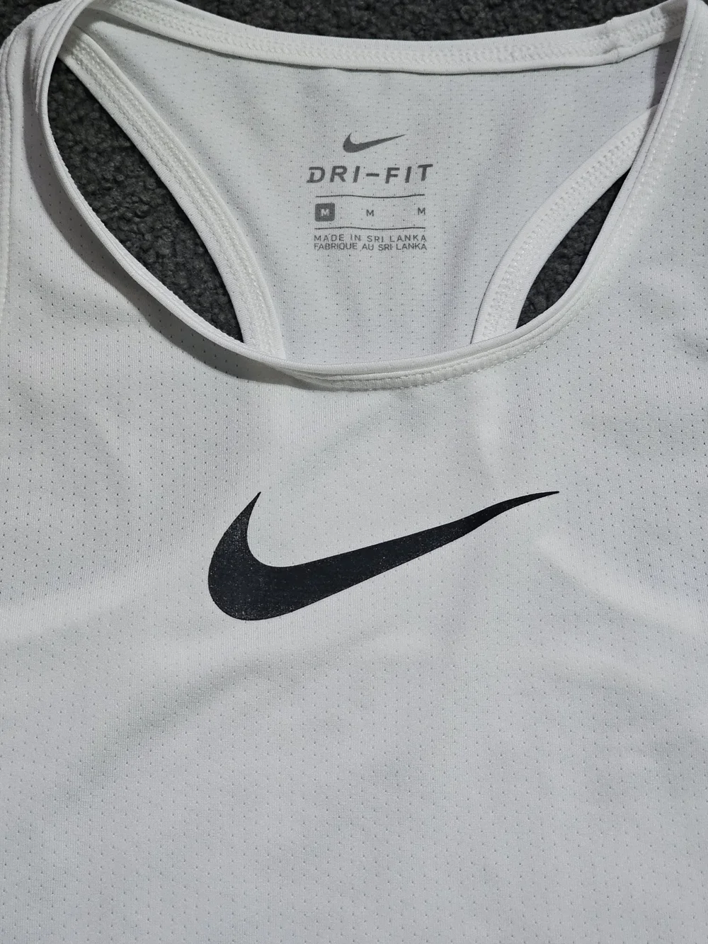 Nike White Dri-FIT Racerback Tank with Black Swoosh Girls Size M